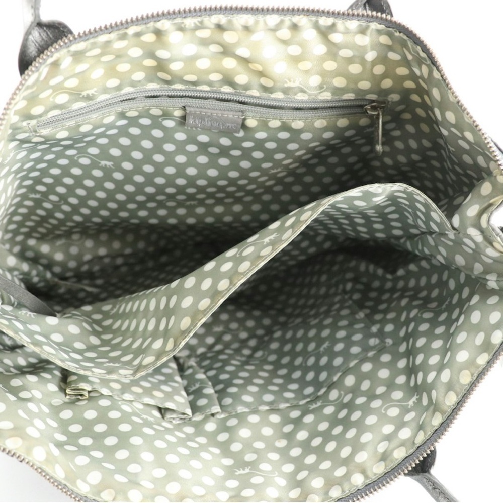 KIPLING GRAY LEATHER WITH NYLON WEAVE ACCENTS "CARLISA" TOTE SHOULDER BAG - Picture 9 of 10